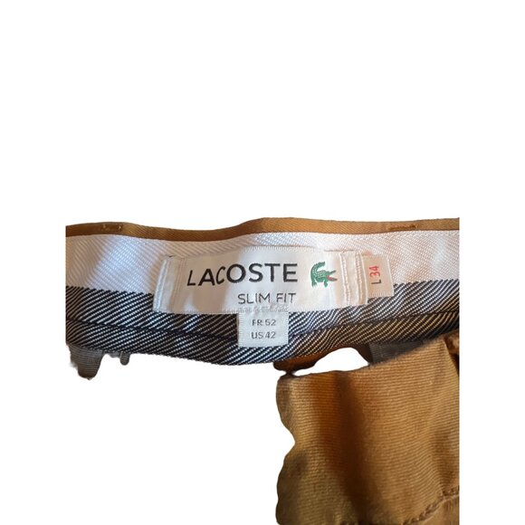 Lacoste Men's Slim Fit Chino Stretch Cotton Pants Flat Front Zip Fly Mens Sz 42/ - Picture 3 of 4
